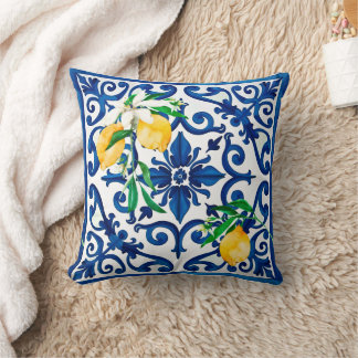 Italienska stil,mosaik,blå,citron, kudde