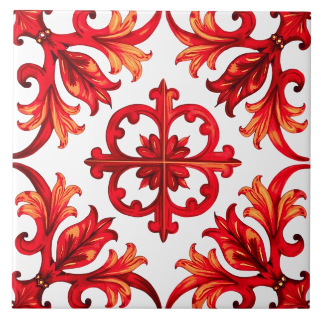 Italienska stil,mosaik,röd kakelplatta (Framsidan)
