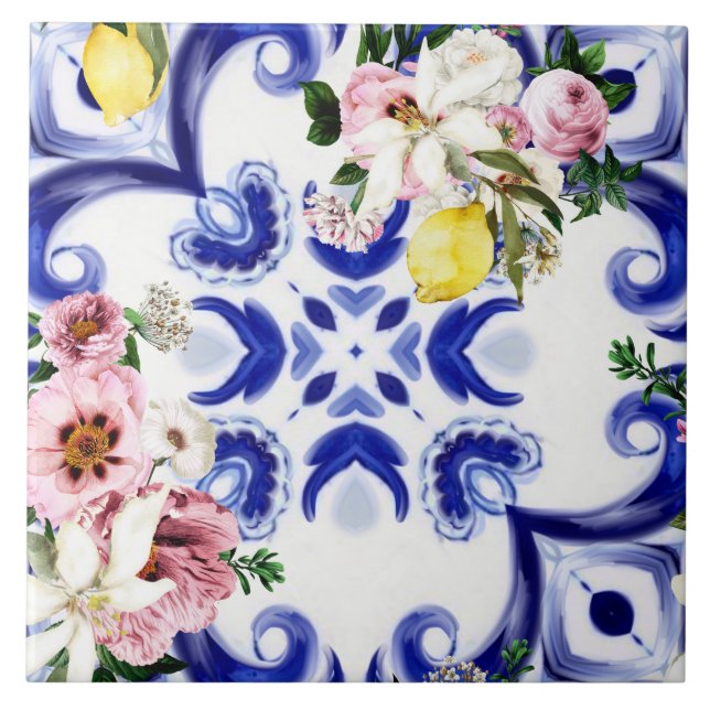 Italienska stil,plattor,majolica,citronövertryck kakelplatta (Framsidan)