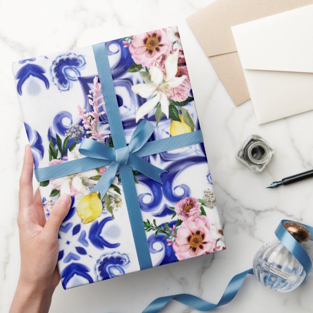 Italienska stil,plattor,majolica,citronövertryck presentpapper (Gifting)