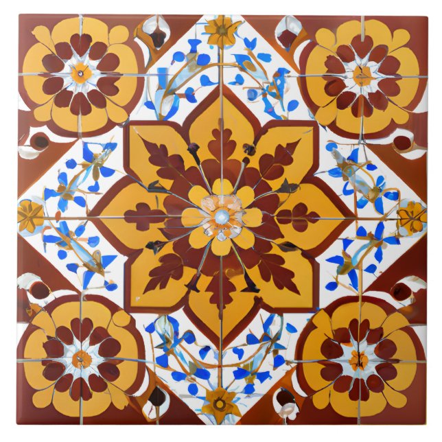 Italienska Stil Simulated Mosaic Red och Guld Kakelplatta (Framsidan)