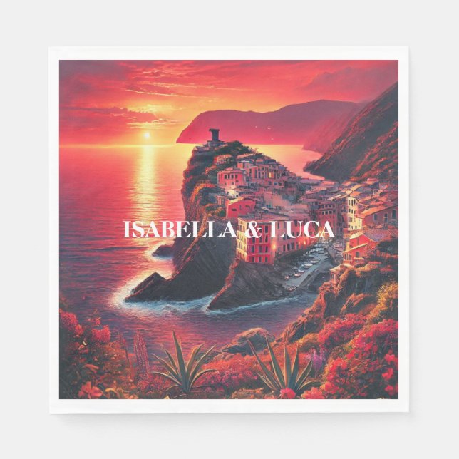 Italienska sunset Coastal Bold Red & Orange Färg Pappersservett (Framsidan)