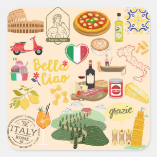 Italienska symboler fyrkantigt klistermärke