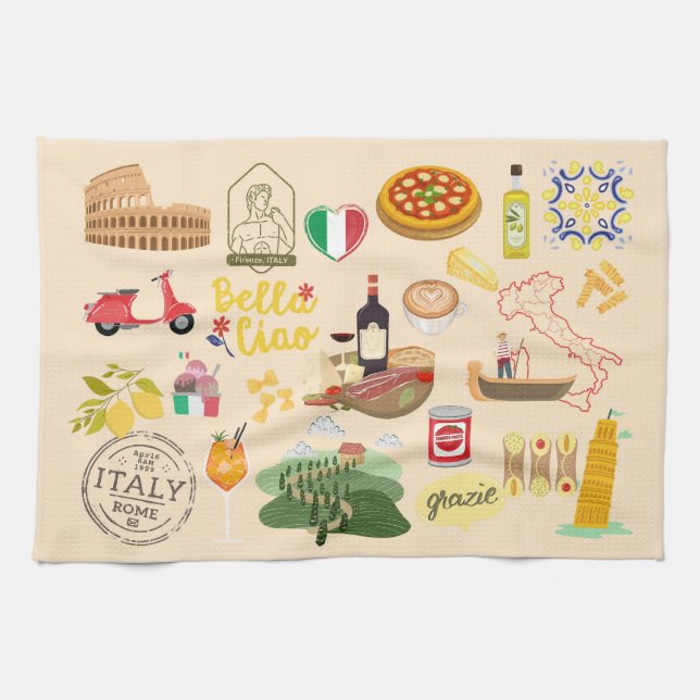 Italienska symboler kökshandduk (Horisontell)