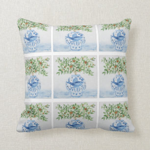 Italienska Tile Blue och White Fish Ginger Burk Kudde