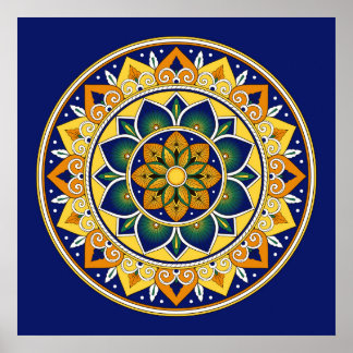 Italienska Tile Mönster - Peacock motifs majolica Poster