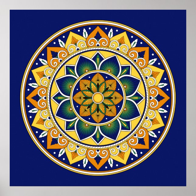 Italienska Tile Mönster - Peacock motifs majolica Poster (Framsidan)