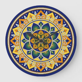 Italienska Tile Mönster - Peacock motifs majolica Stor Klocka