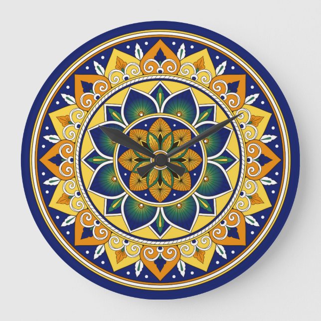 Italienska Tile Mönster - Peacock motifs majolica Stor Klocka (Framsida)