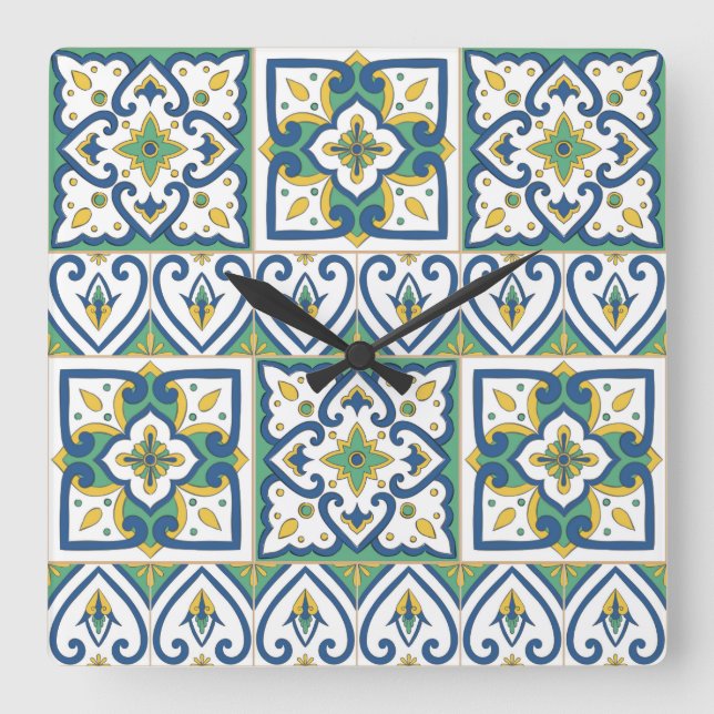 Italienska Tile Mönster - sicilianska keramik Fyrkantig Klocka (Framsida)