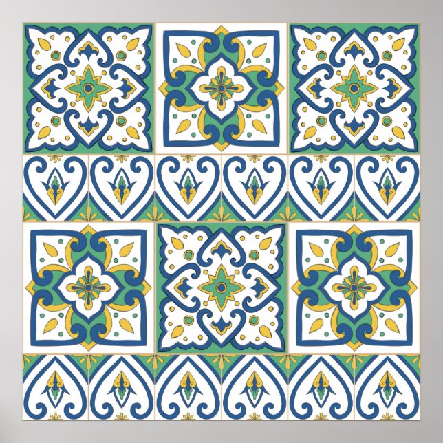 Italienska Tile Mönster - sicilianska keramik Poster (Framsidan)