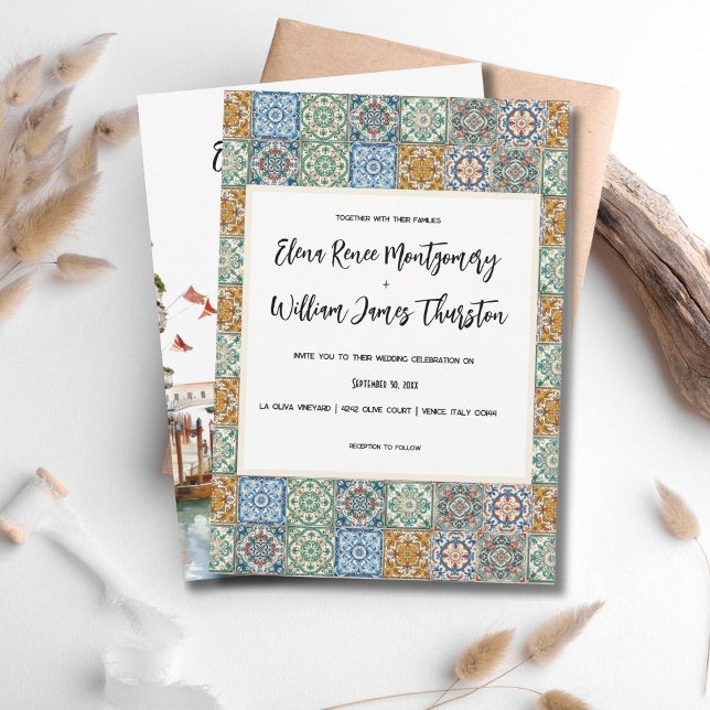 Italienska tiles Destination Wedding Inbjudningar (Skapare uppladdad)