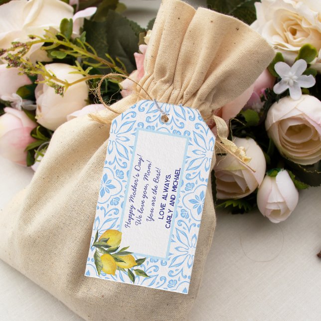 Italienska tiles Lemons Personlig Mors dag Presentetikett (Skapare uppladdad)