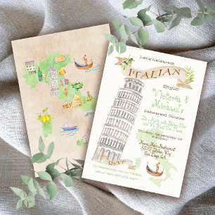 Italienska Torn i Pisa Watercolor Karta Inbjudningar