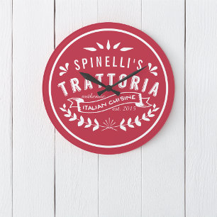 Italienska Trattoria Ditt namn Restaurant-Logotyp Stor Klocka