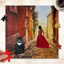 Italienska Tuxedo Cat Fine Art Painting Puzzle