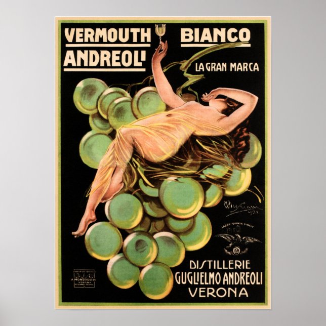 Italienska Verona VERMOUTH BIANCO ANDREOLI Liquor  Poster (Framsidan)