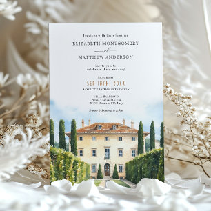 Italienska Villa Balbiano Watercolor Bröllop Inbjudningar