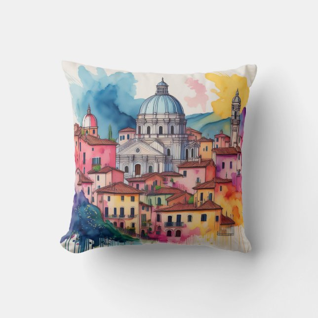 Italienska Village Dome - Watercolor Charm Kudde (Framsida)