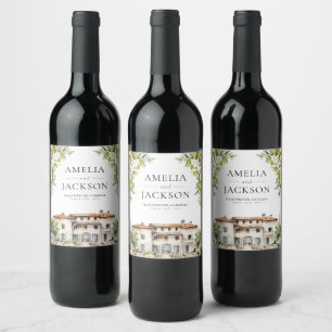 Italienska villor citroner och oliver vinflaska etikett