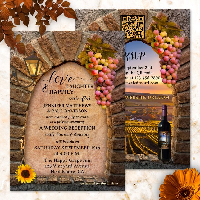 Italienska Vin, lyckligtvis allt efter Bröllop Inbjudningar (Classic Italian happily after wedding party invitation featuring a vineyard landscape with wine)