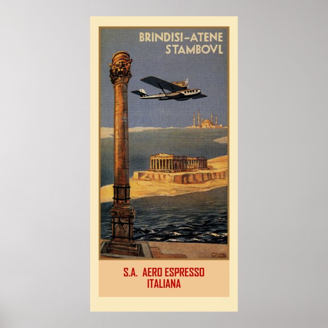 Italienska vintagen flygplan reser och Brindisi Is Poster (Framsidan)