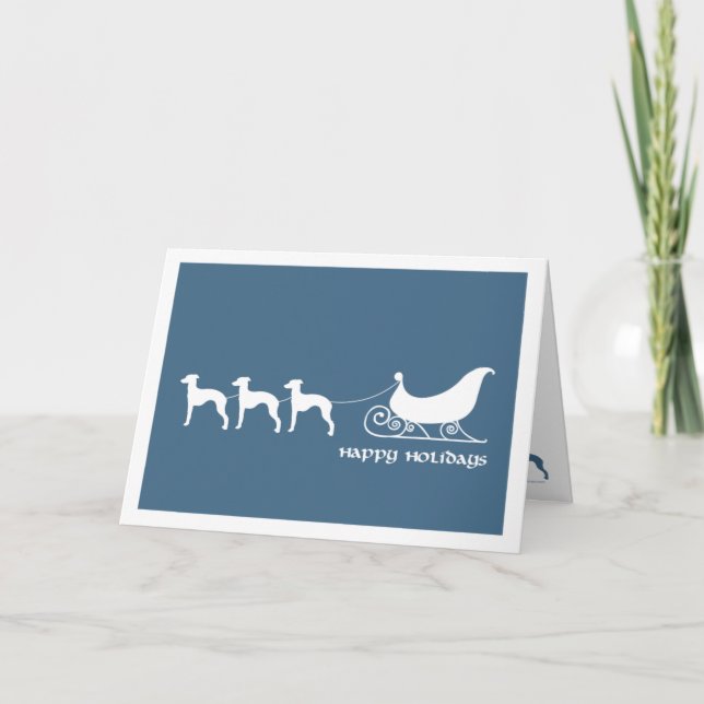 Italienska vinthundar som drar Santas Sleigh Helgkort (Framsida)