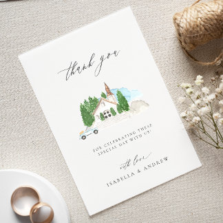Italienska Watercolor House Tack Bröllop Kort