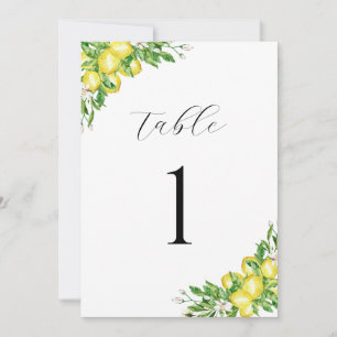 Italienska Watercolor Lemons Bröllop Bordsnummer