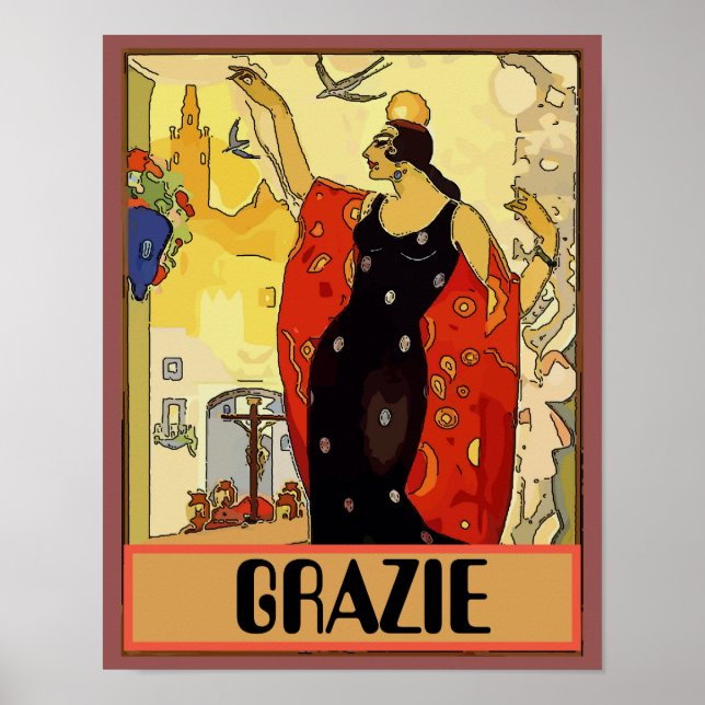 Italienska Woman & Vin, Vino Poster (Framsidan)