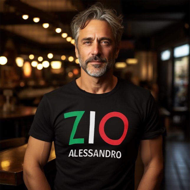 Italienska Zio Grönt White Red farbror T Shirt (Zio (Italian for "Uncle"
Italian Flag Font on Black Tee)