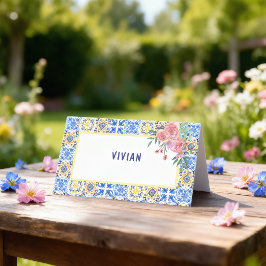 Italienskt Blått Kakel Mamma Mia Baby Shower Namn Placeringskort