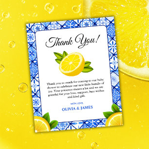 Italienskt blått kort Lemon Baby Shower - tack för