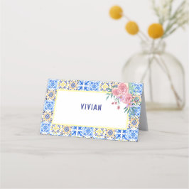Italienskt blått tyle mamma Mia Baby Shower Namn Placeringskort