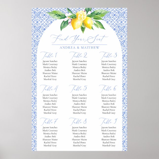 Italienskt Blue Positano Lemon - Hitta ditt sätess Poster (Framsidan)