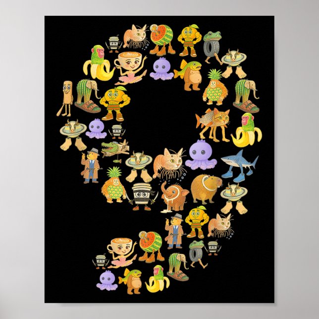 Italienskt Brainrot 9:e Födelsedagsfesten 9 år Ol Poster (Framsidan)