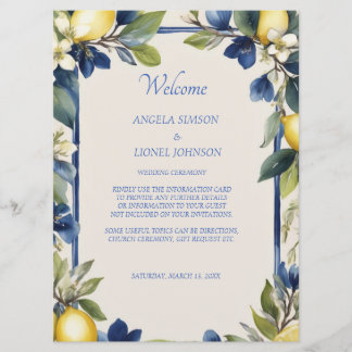 Italienskt bröllop med lemon blå blommor program