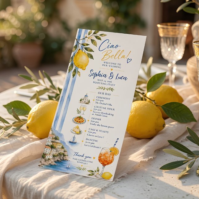 Italienskt citron Amalfi-kusten bröllopsprogram Meny (Skapare uppladdad)