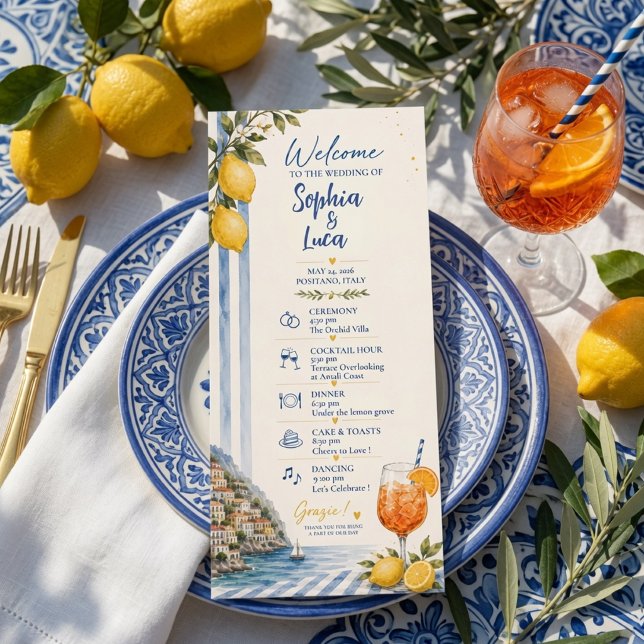 Italienskt citronbröllopsprogram från Amalfi-kuste Meny (Skapare uppladdad)