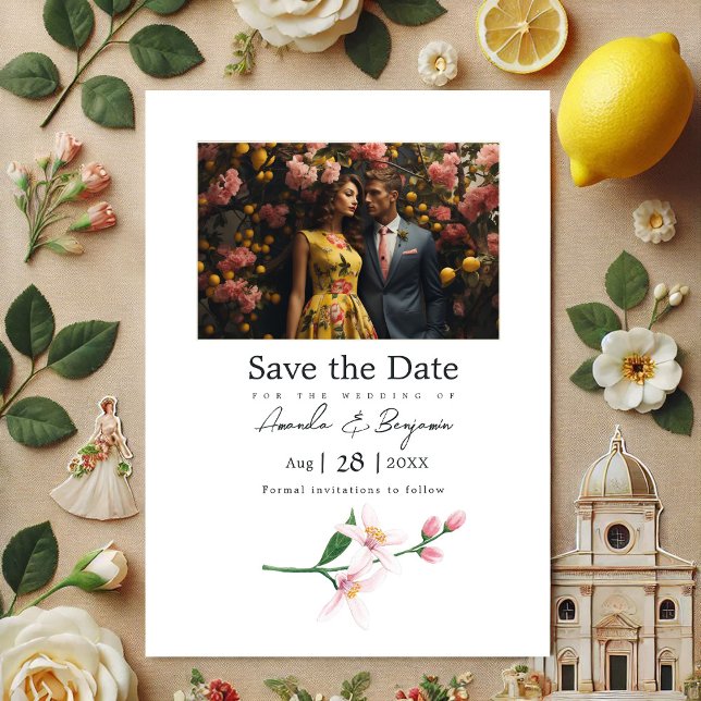 Italienskt citronmärke, botaniskt Bröllop, QR-kod  Spara Datumet (Italian Lemon Botanical Wedding Photo QR Code Save The Date)