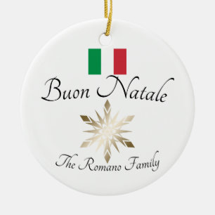 Italienskt efternamn Buon Natale Flagga och snöfli Julgransprydnad Keramik