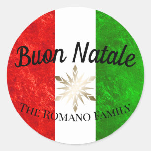 Italienskt familjenamn Buon Natale Flagga Jul Runt Klistermärke