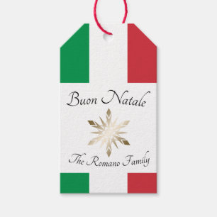 Italienskt familjenamn Buon Natale Flagga och snöf Presentetikett