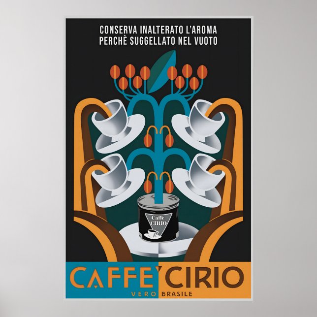 Italienskt futuristiskt kaffeplanscher Fortunato D Poster (Framsidan)