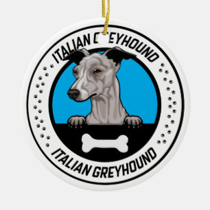 Italienskt greyhound Peeking Illustration Badge Julgransprydnad Keramik