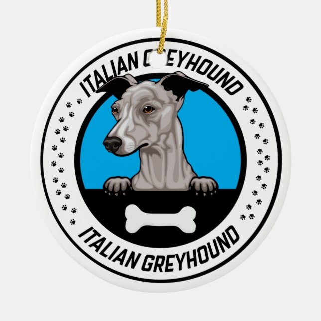 Italienskt greyhound Peeking Illustration Badge Julgransprydnad Keramik (Framsidan)