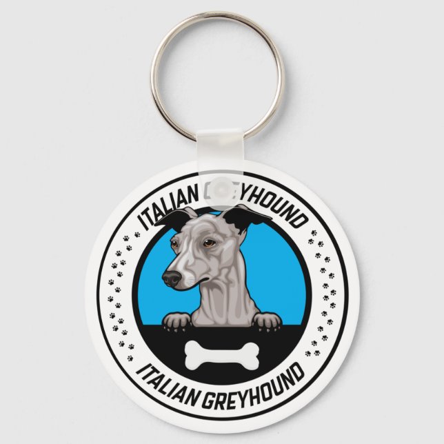 Italienskt greyhound Peeking Illustration Badge Nyckelring (Framsida)