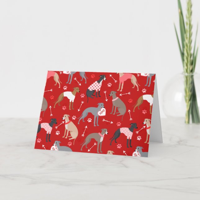 Italienskt Greyhound Valentine Mönster Helgdag Car Helgkort (Framsida)