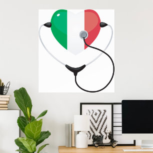 Italienskt hjärta med Stethoscope Healthcare Poster