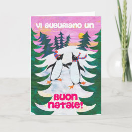 Italienskt julkort - Skating Penguins Helgkort